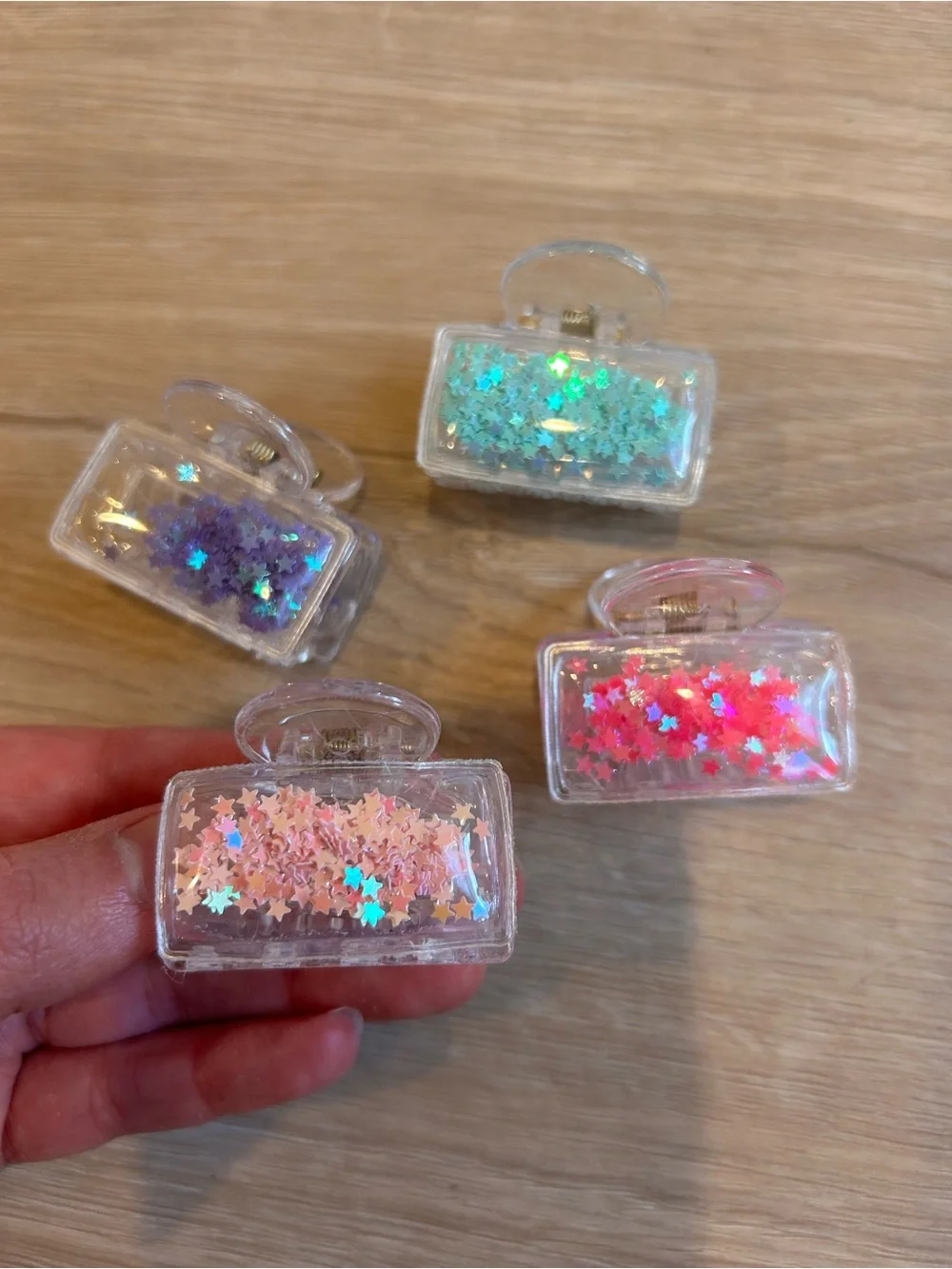 Clear Star Glitter Hair Clips - 4 Pack